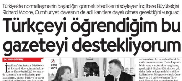 İngiliz elçiden FETÖnün Cumhuriyetine destek