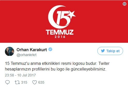 15 temmuz u anma etkinliklerinin resmi logosu belli oldu cumhurbaskanligi kultur sanat genel koordinatoru orhan karakurt twitter hesabindan logoyu paylasti gundem haberleri